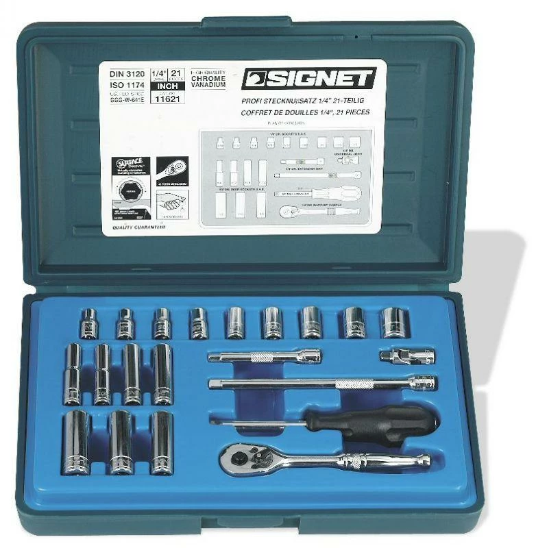Signet 1/4" Drive 21 Piece SAE Socket Set 3/16"-1/2" Regular | 1/4" - 1/2" Deep 3 Signet 1/4" Drive 21 Piece SAE Socket Set 3/16"-1/2" Regular | 1/4" - 1/2" Deep