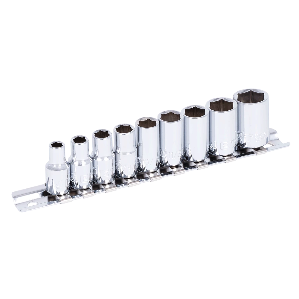 Jet 1/4" Drive SAE Chrome Socket Set - 6 Point - 9 Piece 3 Jet 1/4" Drive SAE Chrome Socket Set - 6 Point - 9 Piece