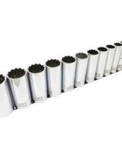 Jet 1/2" Drive SAE Chrome Socket Set - 12 Point - 13 Piece - DEEP Hand Tools