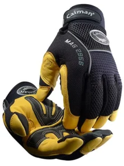 Caiman® 2956 Gold Grain Leather Padded Palm Knuckle Protection Touchscreen Mechanics Gloves