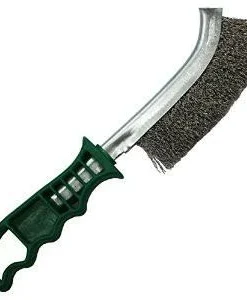 Cleanflow Maintenance Supplies Heavy Duty Wire Scratch Brush, Green Plastic Handle, Stainless Steel Bristles