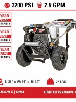 Simpson MegaShot Cold Water Honda GC190 (190cc) Gas Engine Pressure Washer - 3200 PSI - 2.5 GPM Axial Pump