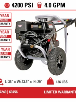 Simpson PowerShot Cold Water Honda GX390 (389cc) Gas Engine Pressure Washer - 4200 PSI - 4.0 GPM Industrial Triplex Pump Pressure Washers