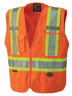 Hi-Vis Work Wear Pioneer Zip-Front Mesh Back Traffic Safety Vest | S-5XL