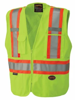 Hi-Vis Work Wear Pioneer Zip-Front Mesh Back Traffic Safety Vest | S-5XL