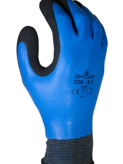 Showa 306 Blue Breathable Waterproof Latex Foam Coated Work Glove Work Gloves