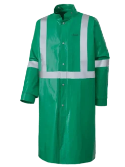 Flame Resistant Work Wear Ranpro CA-43® FR Chemical/Acid Resistant Long Safety Coat - PVC/Poly | Green | Sizes Small - 3XL