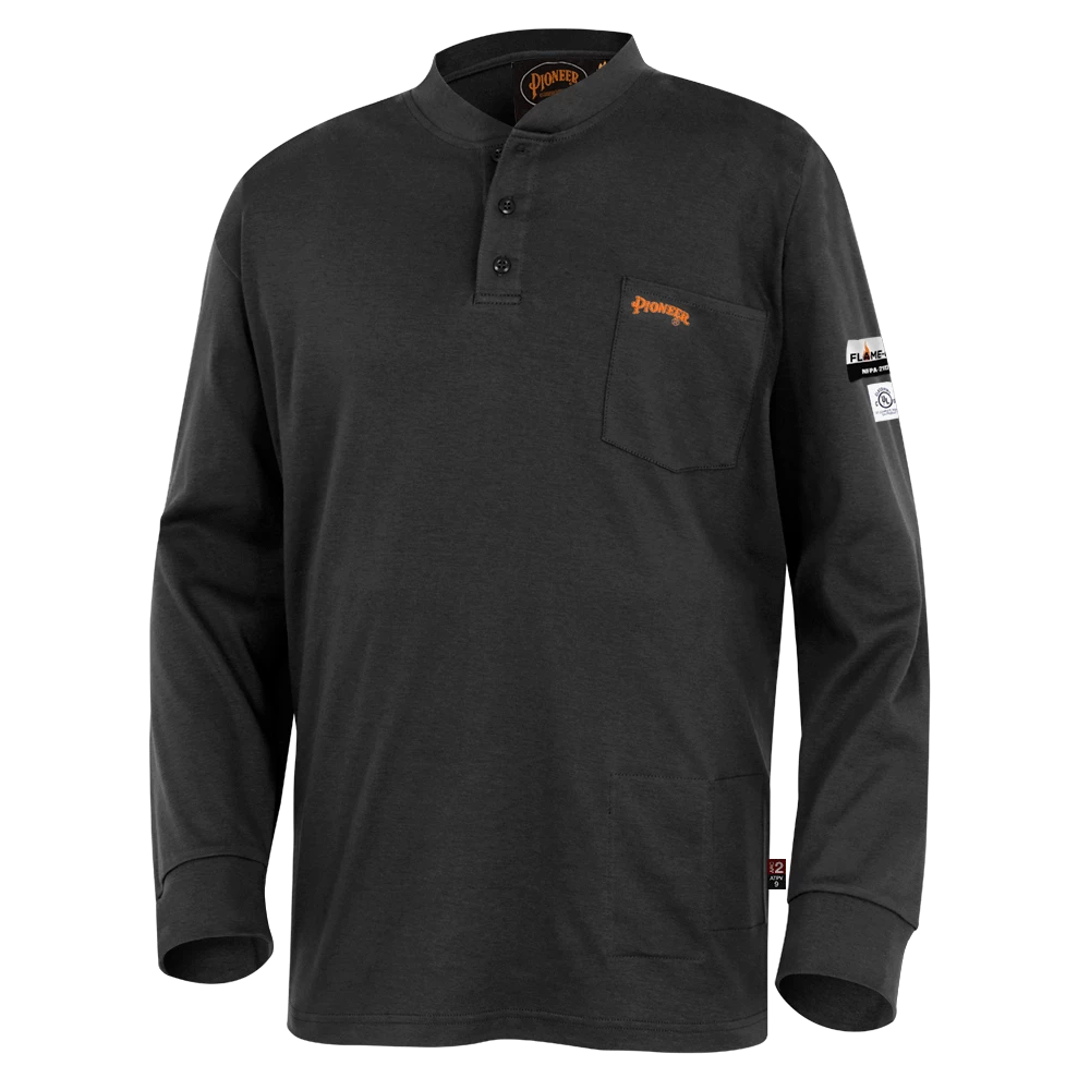 Flame Resistant Work Wear Pioneer 100% Cotton FR Interlock 7 Oz. Henley Shirt | Sizes S - 5XL 3 Flame Resistant Work Wear Pioneer 100% Cotton FR Interlock 7 Oz. Henley Shirt | Sizes S - 5XL
