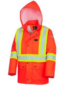 Flame Resistant Work Wear Pioneer FR/PU Hi Viz Waterproof Safety Jacket With Pockets | Orange | Sizes XS - 7XL