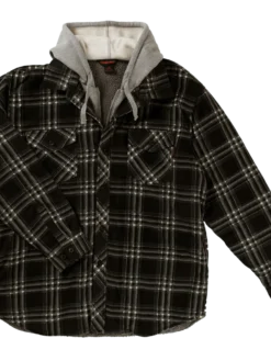 Work Wear Tough Duck WS02 Quick Dry Sherpa Lined Zip-Up Hooded Fleece Shirt | Charcoal Plaid | S-3XL