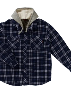 Work Wear Tough Duck WS02 Quick Dry Sherpa Lined Zip-Up Hooded Fleece Shirt | Charcoal Plaid | S-3XL