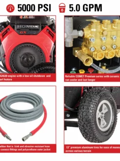 Simpson Water Shotgun Cold Water Belt Drive Honda V-Twin GX630 (688cc) Gas Engine Pressure Washer - 5000 PSI - 5.0 GPM Triplex Pump