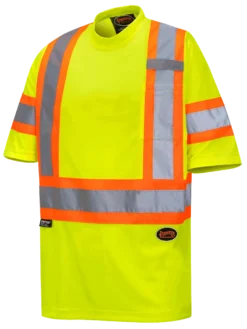 Hi-Vis Work Wear Pioneer Hi Viz Birdseye Safety T-Shirt W/ Tape On Sleeve | Sizes XS - 5XL