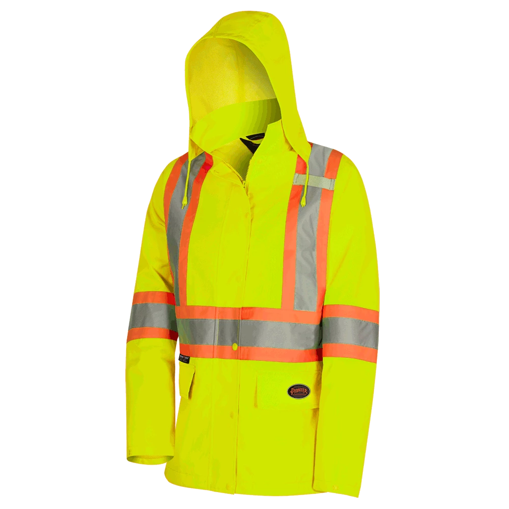 Hi-Vis Work Wear Pioneer "The Rock" Women's 300D Oxford Polyester Waterproof Safety Rain Jacket 3 Hi-Vis Work Wear Pioneer "The Rock" Women's 300D Oxford Polyester Waterproof Safety Rain Jacket